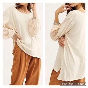 Free People We The Free Jade Long Sleeve Top Mixed Media Boho Size Large